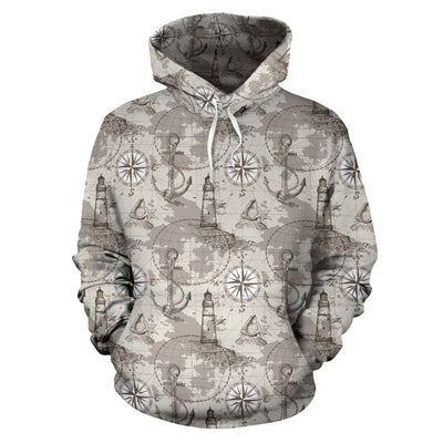 Nautical Map Design Themed Print Pullover Hoodie