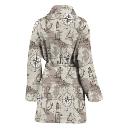 Nautical Map Design Themed Print Women Bath Robe-JTAMIGO.COM