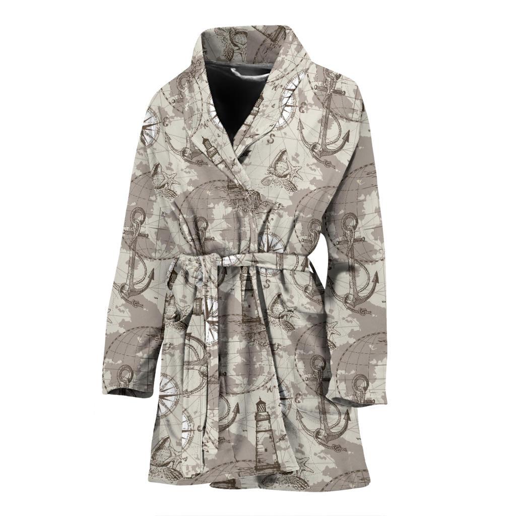 Nautical Map Design Themed Print Women Bath Robe-JTAMIGO.COM