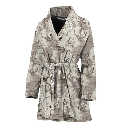 Nautical Map Design Themed Print Women Bath Robe-JTAMIGO.COM
