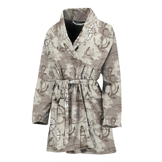 Nautical Map Design Themed Print Women Bath Robe-JTAMIGO.COM