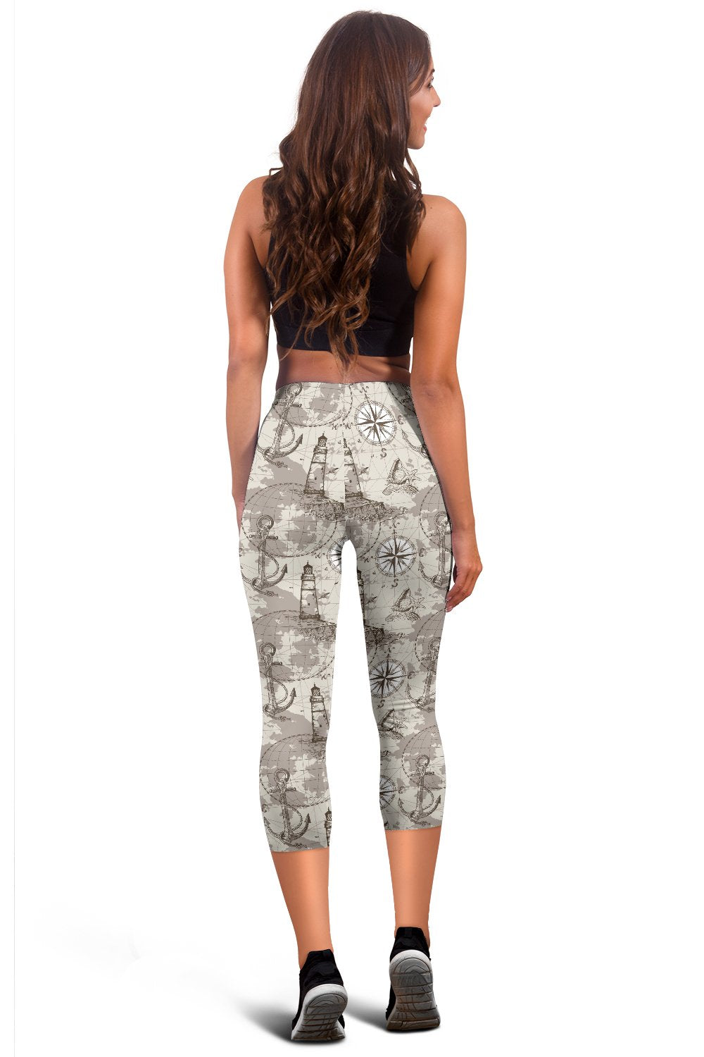 Nautical Map Design Themed Print Women Capris