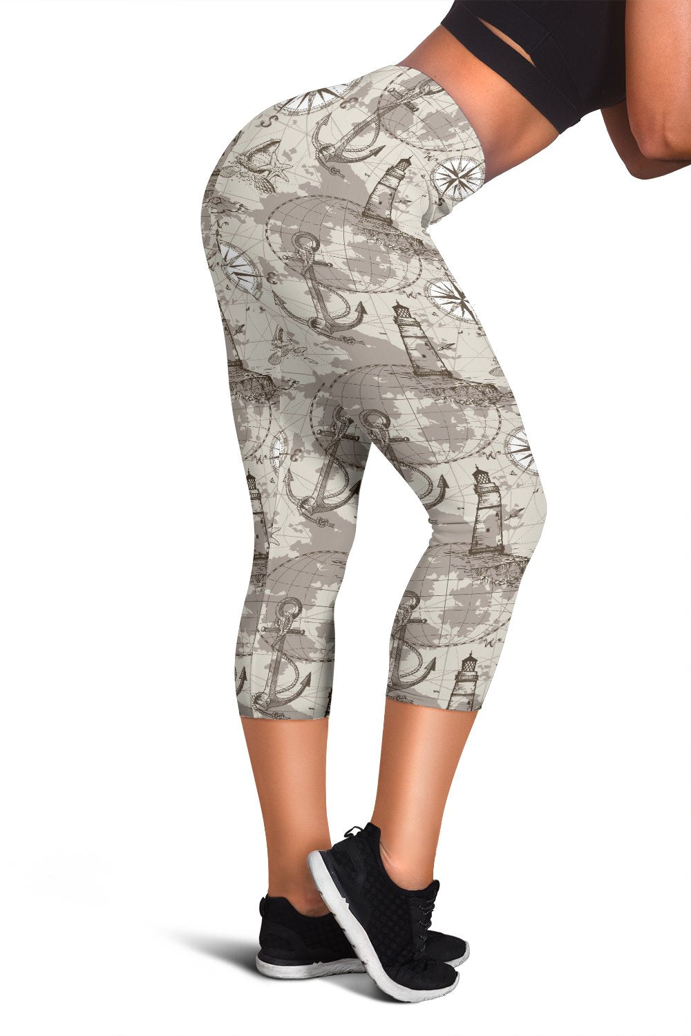 Nautical Map Design Themed Print Women Capris
