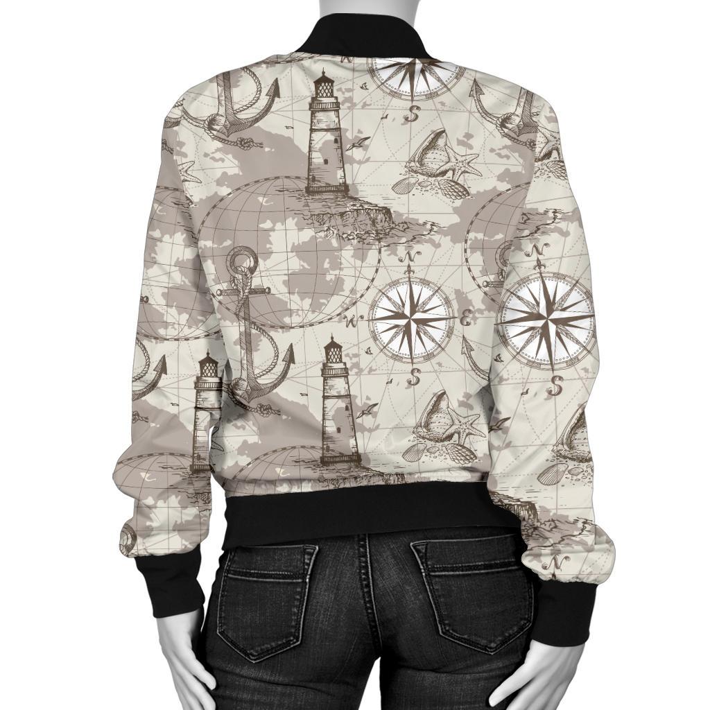 Nautical Map Design Themed Print Women Casual Bomber Jacket