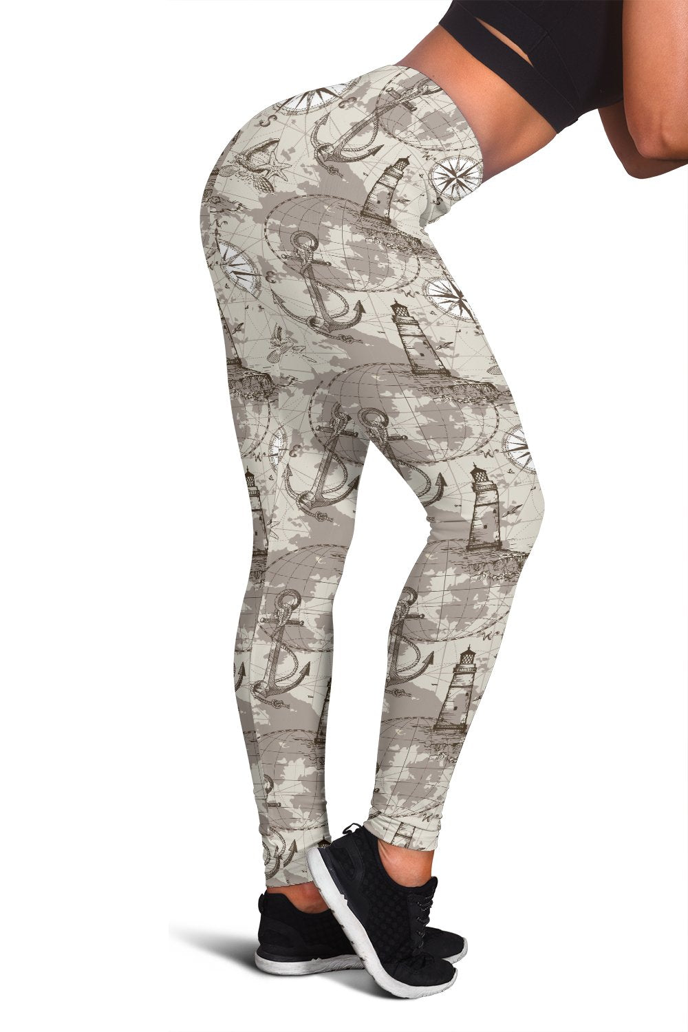 Nautical Map Design Themed Print Women Leggings