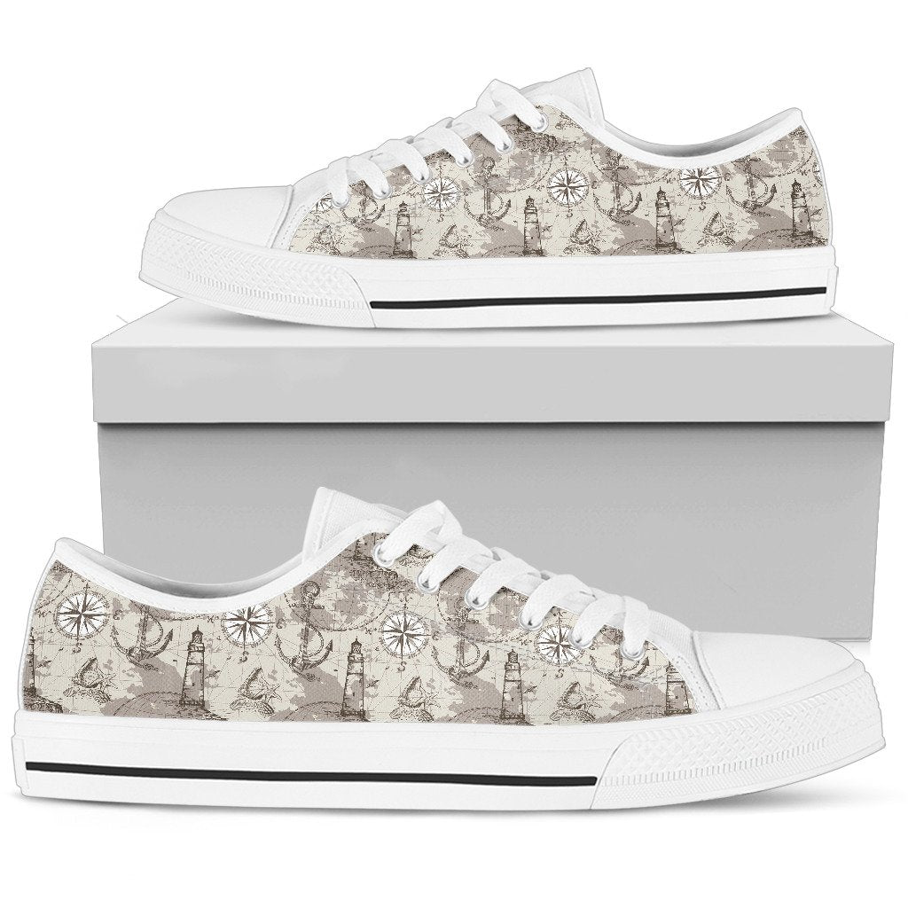 Nautical Map Design Themed Print Women Low Top Shoes-JTAMIGO.COM