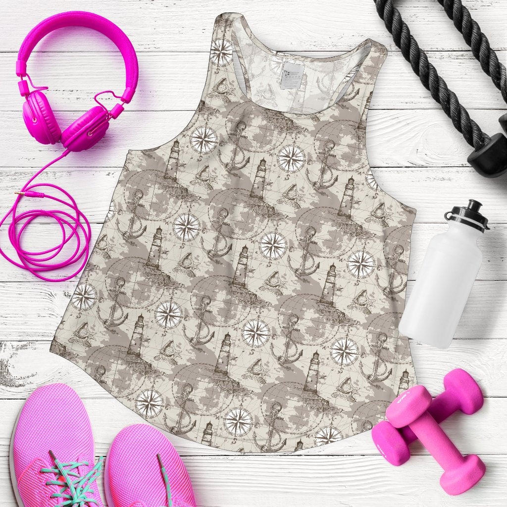 Nautical Map Design Themed Print Women Racerback Tank Top