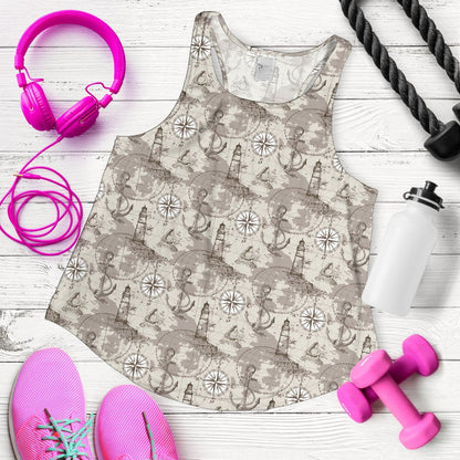 Nautical Map Design Themed Print Women Racerback Tank Top