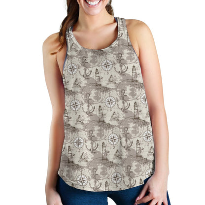 Nautical Map Design Themed Print Women Racerback Tank Top