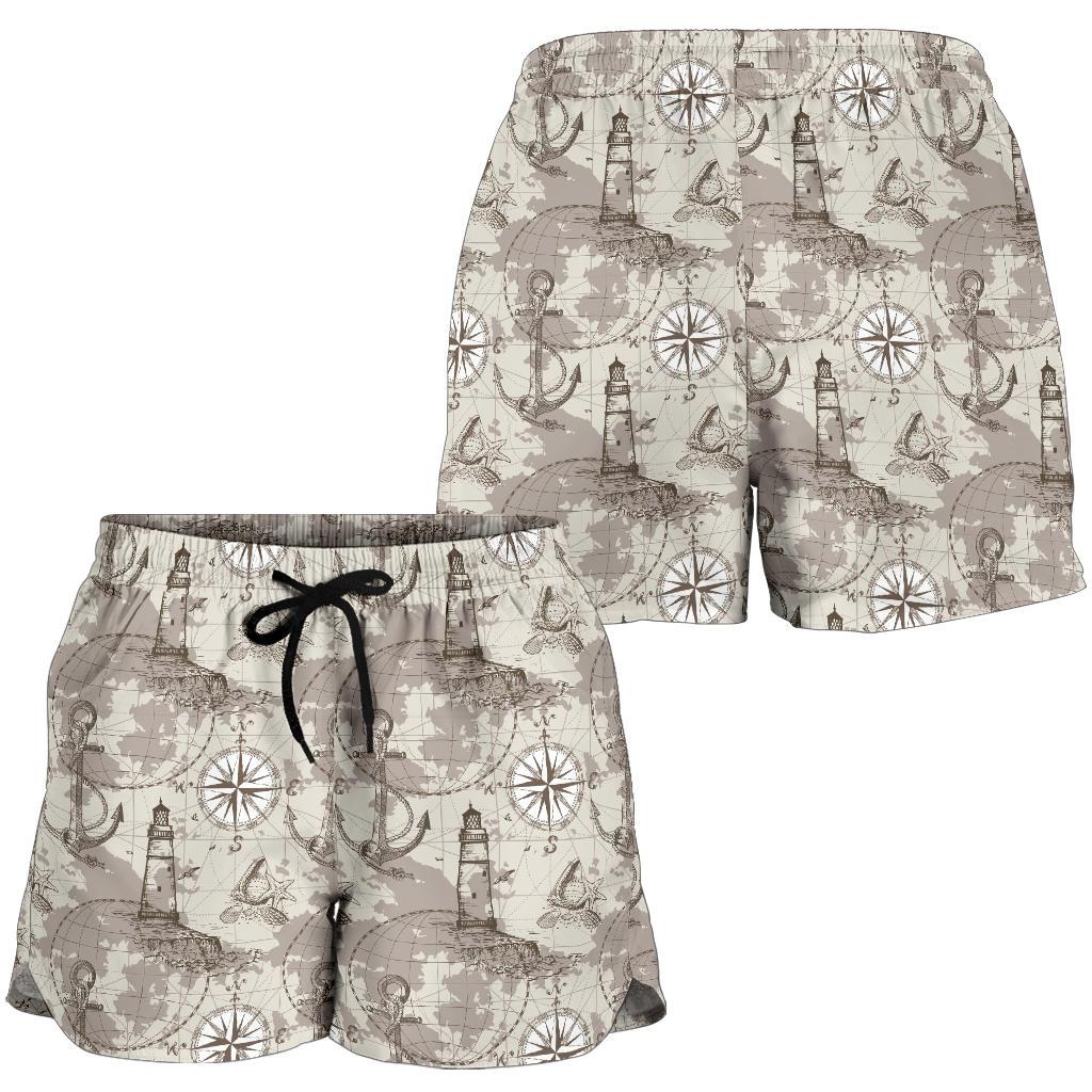 Nautical Map Design Themed Print Women Shorts-JTAMIGO.COM