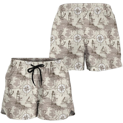 Nautical Map Design Themed Print Women Shorts-JTAMIGO.COM
