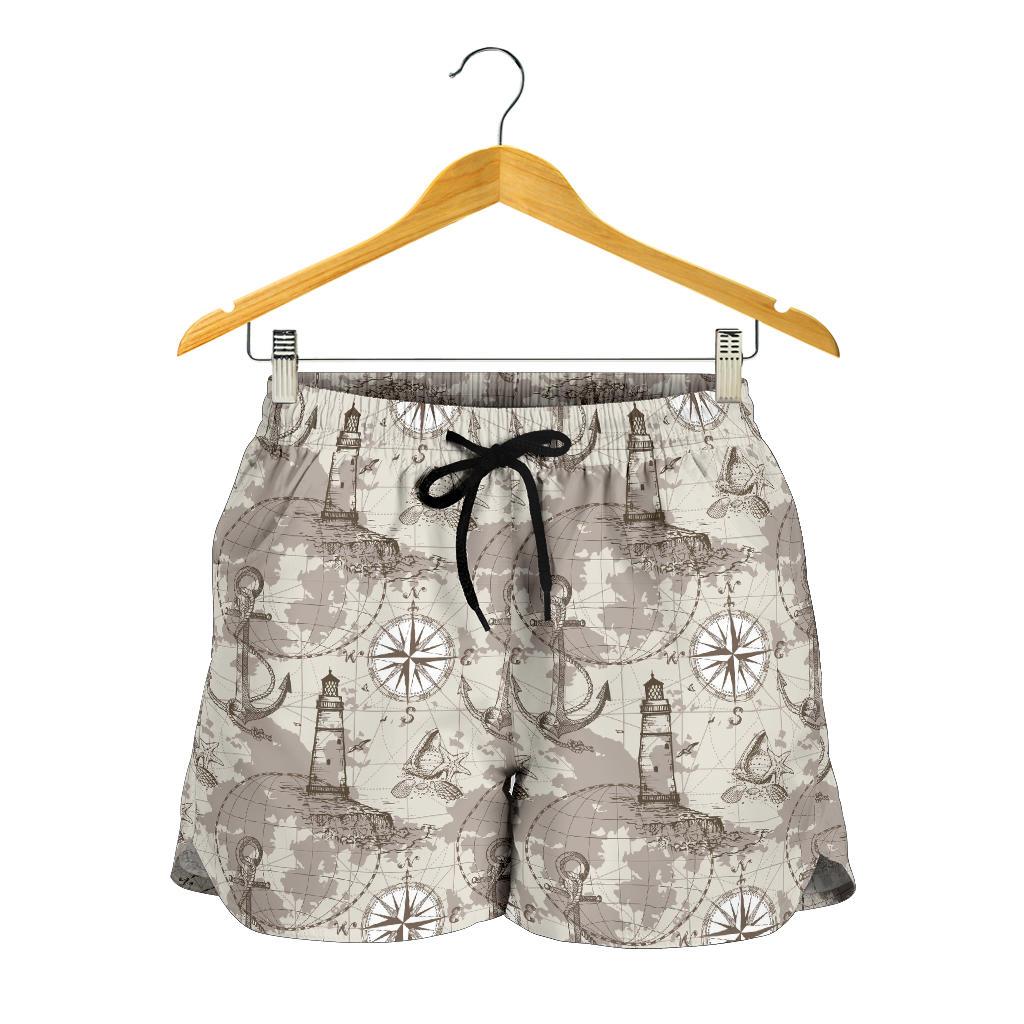 Nautical Map Design Themed Print Women Shorts-JTAMIGO.COM
