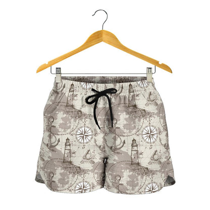 Nautical Map Design Themed Print Women Shorts-JTAMIGO.COM