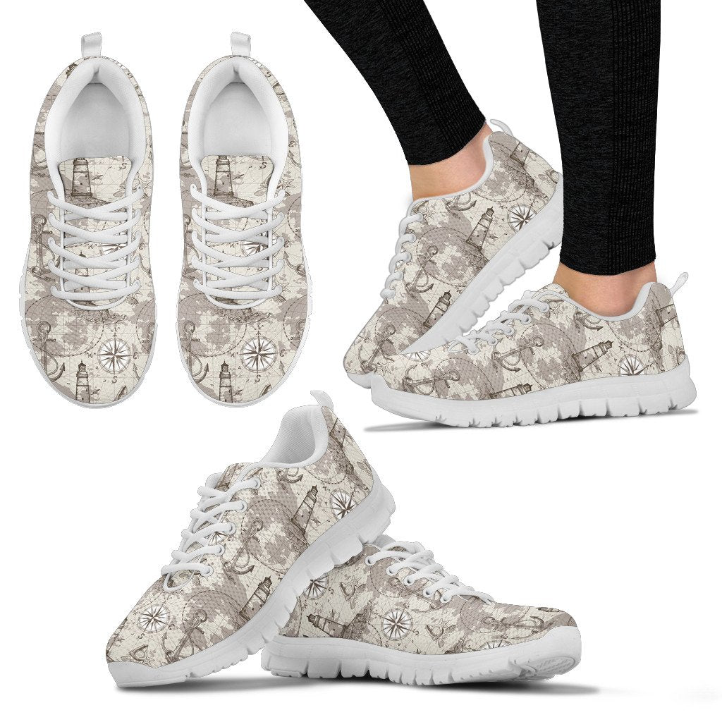 Nautical Map Design Themed Print Women Sneakers Shoes