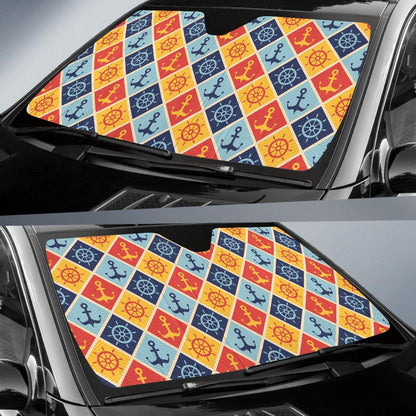 Nautical Pattern Design Themed Print Car Sun Shade For Windshield