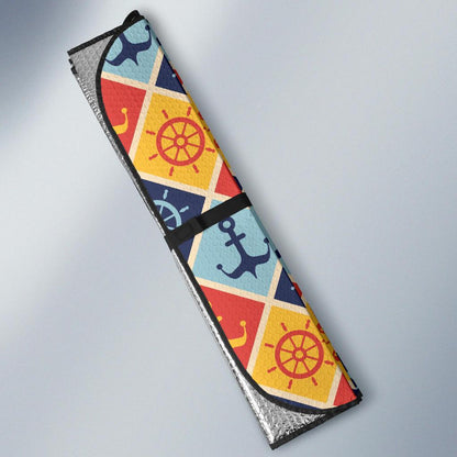 Nautical Pattern Design Themed Print Car Sun Shade For Windshield