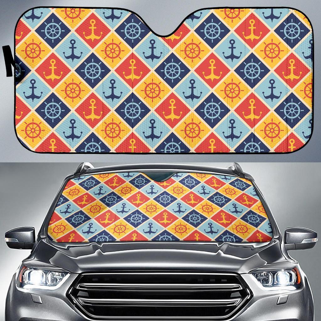 Nautical Pattern Design Themed Print Car Sun Shade For Windshield