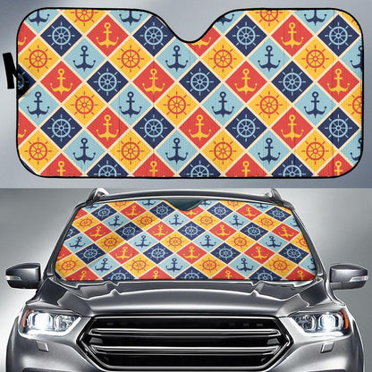 Nautical Pattern Design Themed Print Car Sun Shade For Windshield