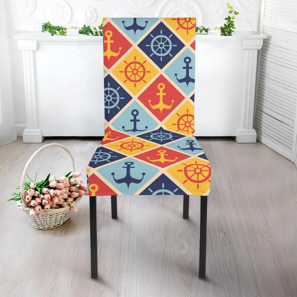 Nautical Pattern Design Themed Print Dining Chair Slipcover-JTAMIGO.COM
