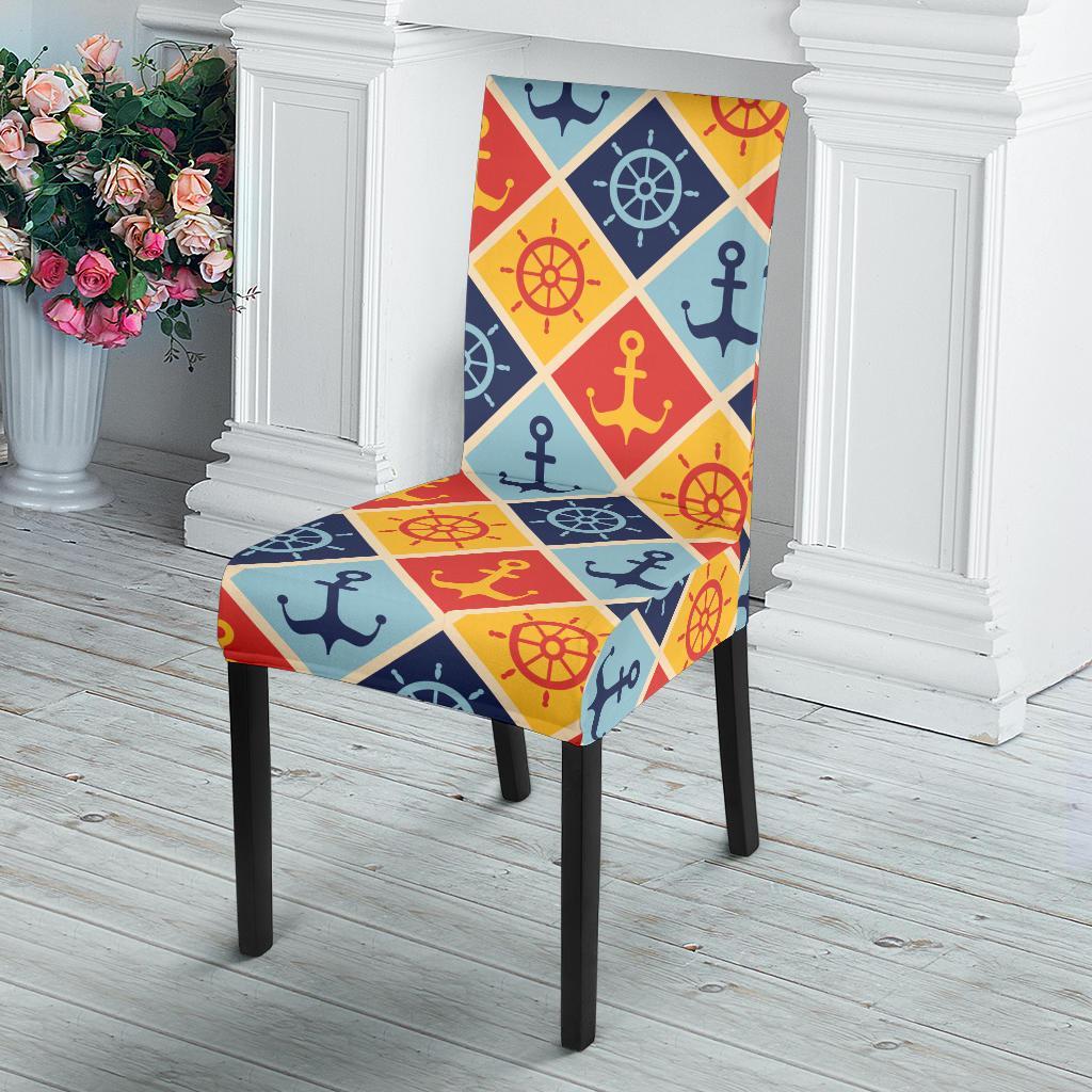 Nautical Pattern Design Themed Print Dining Chair Slipcover-JTAMIGO.COM