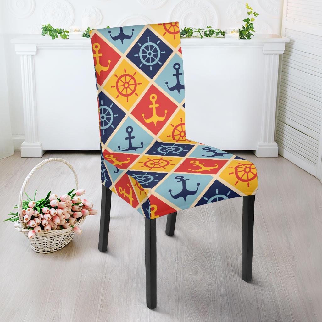 Nautical Pattern Design Themed Print Dining Chair Slipcover-JTAMIGO.COM