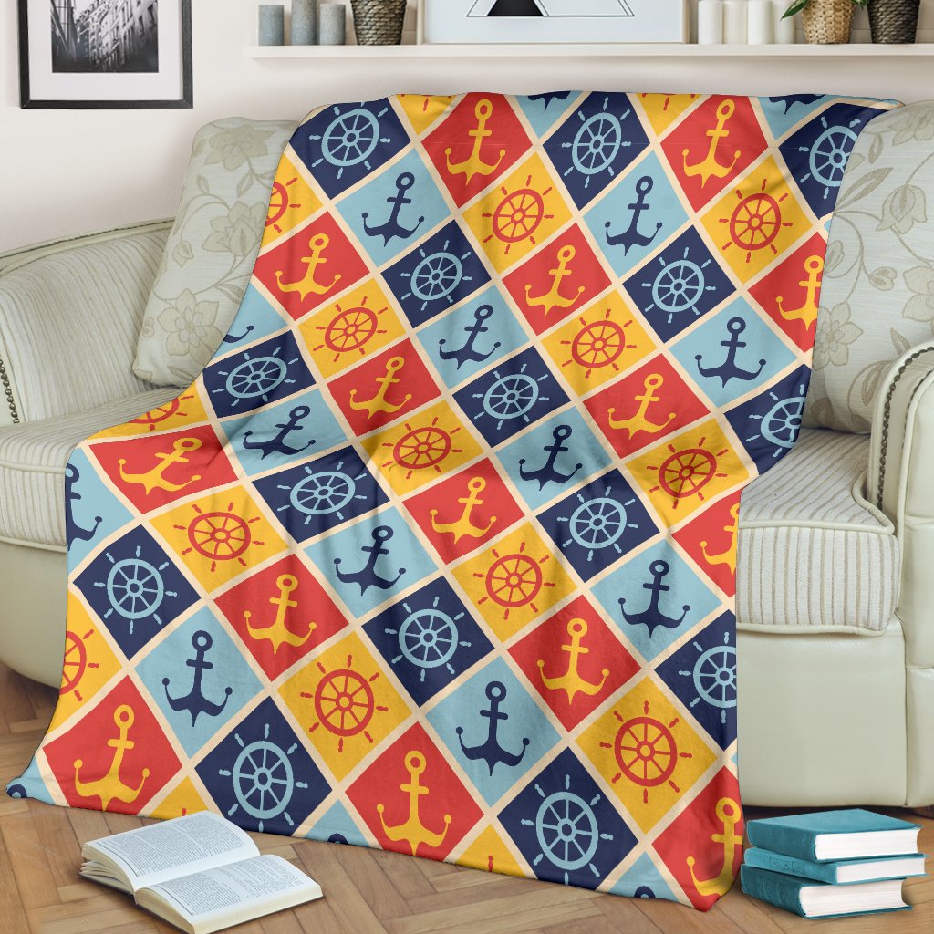 Nautical Pattern Design Themed Print Fleece Blanket