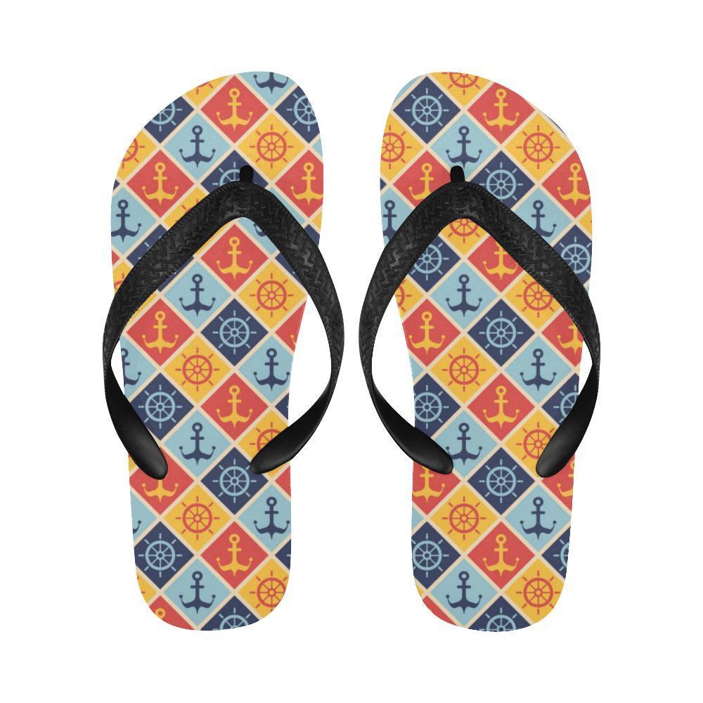 Nautical Pattern Design Themed Print Flip Flops-JTAMIGO.COM