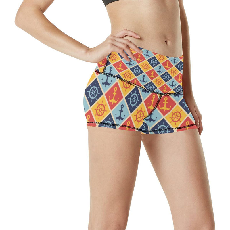 Nautical Pattern Design Themed Print High Waisted Spandex Shorts-JTAMIGO.COM