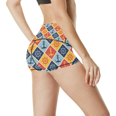 Nautical Pattern Design Themed Print High Waisted Spandex Shorts-JTAMIGO.COM