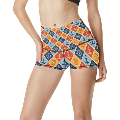 Nautical Pattern Design Themed Print High Waisted Spandex Shorts-JTAMIGO.COM