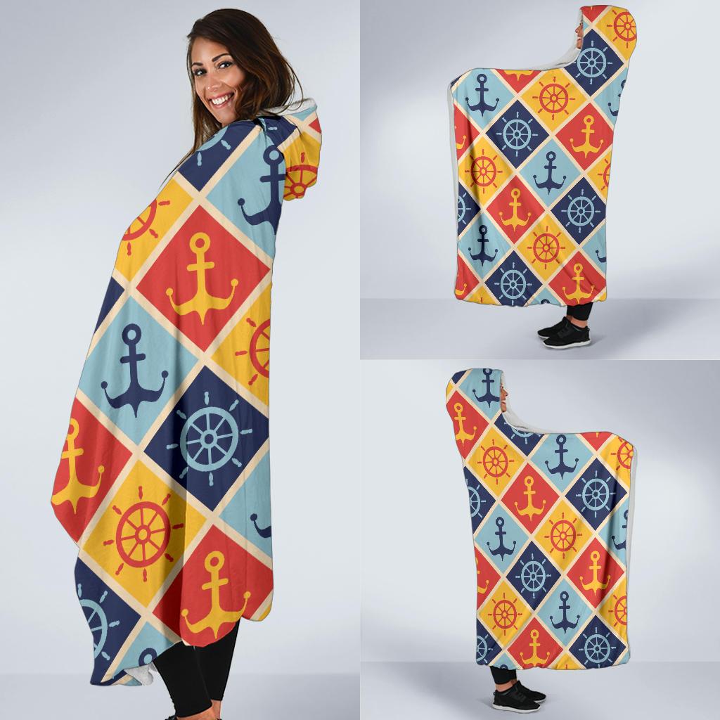 Nautical Pattern Design Themed Print Hooded Blanket-JTAMIGO.COM