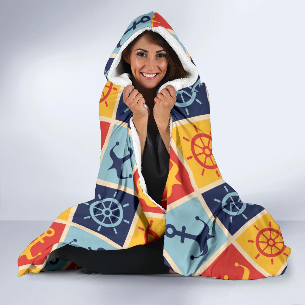 Nautical Pattern Design Themed Print Hooded Blanket-JTAMIGO.COM