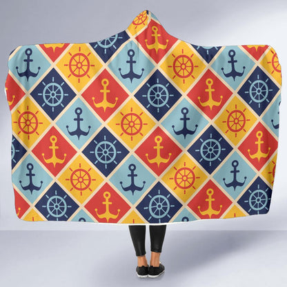 Nautical Pattern Design Themed Print Hooded Blanket-JTAMIGO.COM
