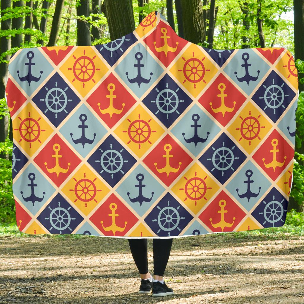 Nautical Pattern Design Themed Print Hooded Blanket-JTAMIGO.COM