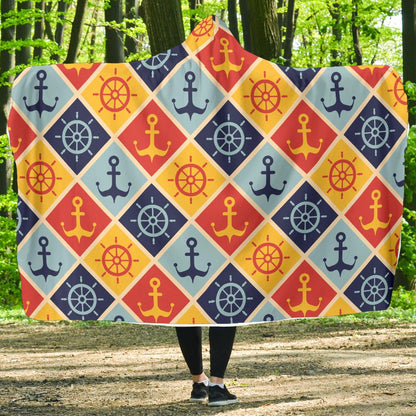 Nautical Pattern Design Themed Print Hooded Blanket-JTAMIGO.COM