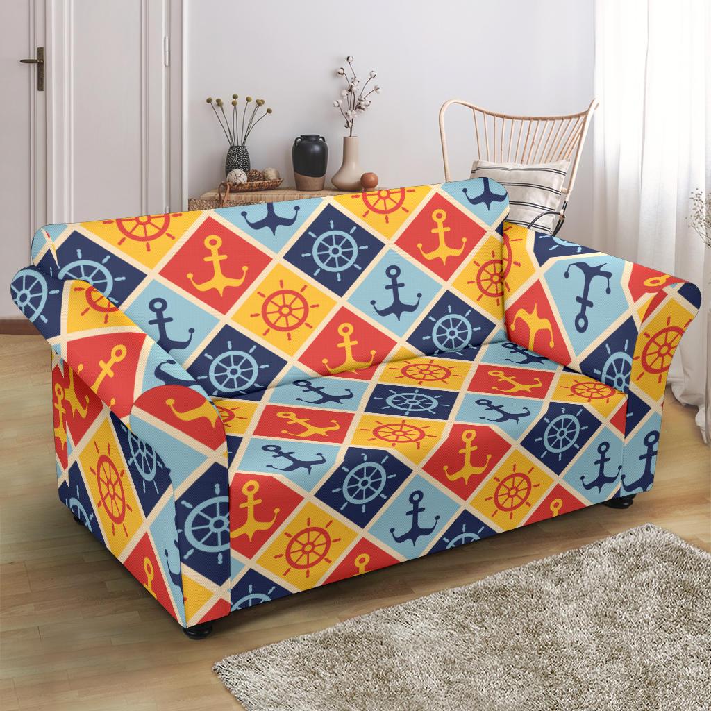 Nautical Pattern Design Themed Print Loveseat Slipcover-JTAMIGO.COM