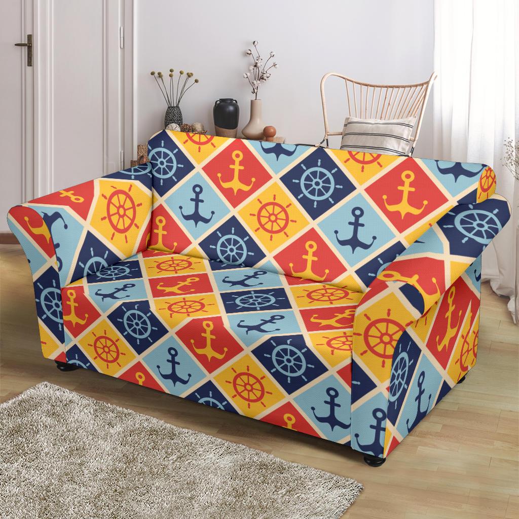 Nautical Pattern Design Themed Print Loveseat Slipcover-JTAMIGO.COM