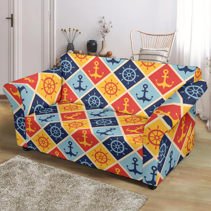 Nautical Pattern Design Themed Print Loveseat Slipcover-JTAMIGO.COM