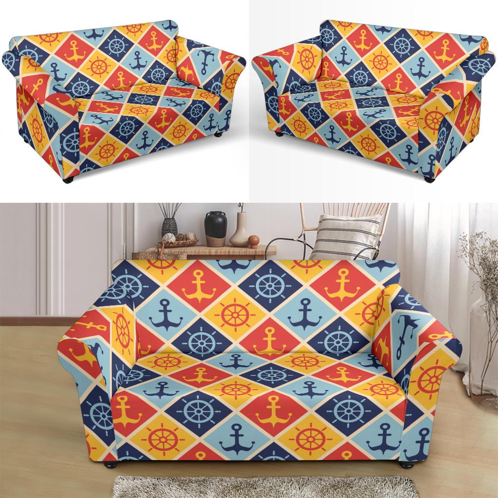 Nautical Pattern Design Themed Print Loveseat Slipcover-JTAMIGO.COM