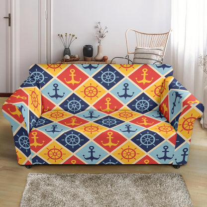 Nautical Pattern Design Themed Print Loveseat Slipcover-JTAMIGO.COM