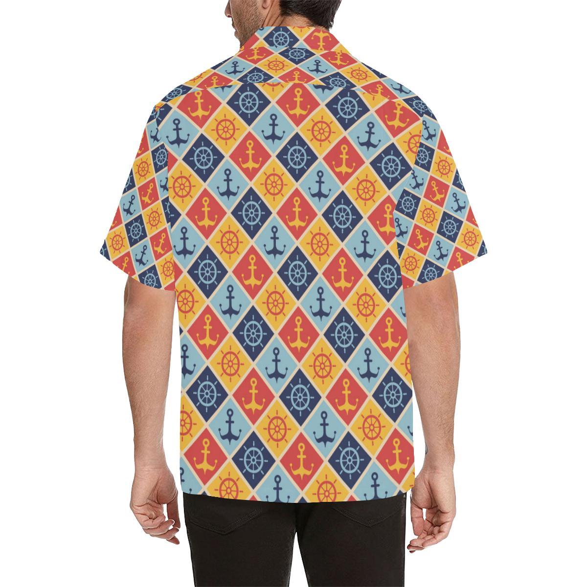 Nautical Pattern Design Themed Print Men Aloha Hawaiian Shirt
