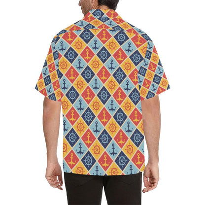 Nautical Pattern Design Themed Print Men Aloha Hawaiian Shirt