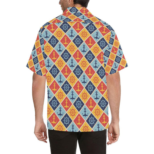 Nautical Pattern Design Themed Print Men Aloha Hawaiian Shirt