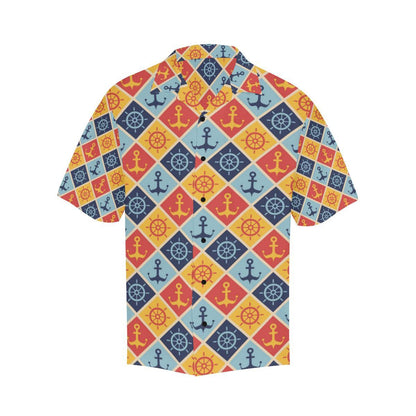 Nautical Pattern Design Themed Print Men Aloha Hawaiian Shirt
