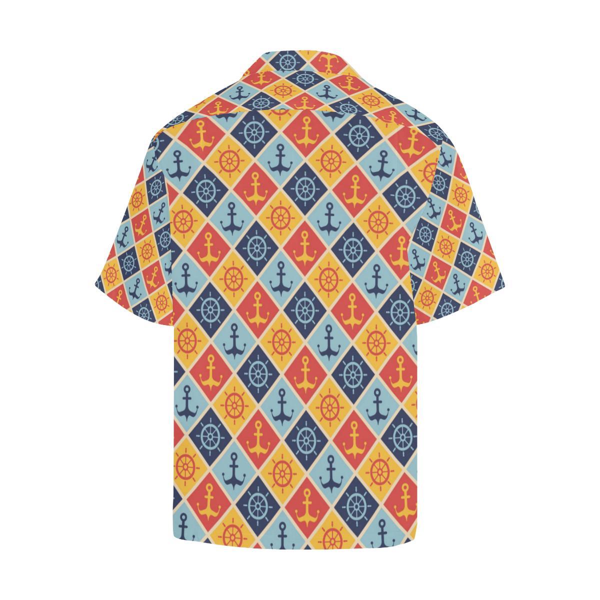 Nautical Pattern Design Themed Print Men Aloha Hawaiian Shirt
