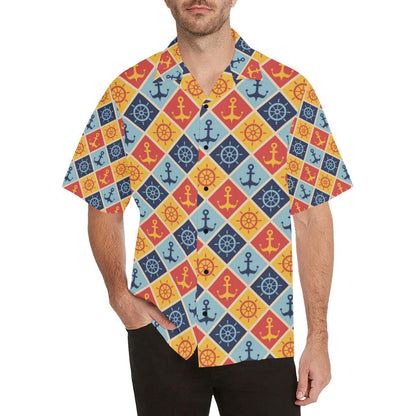 Nautical Pattern Design Themed Print Men Aloha Hawaiian Shirt