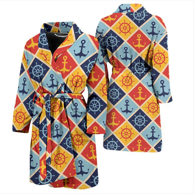 Nautical Pattern Design Themed Print Men Bath Robe-JTAMIGO.COM