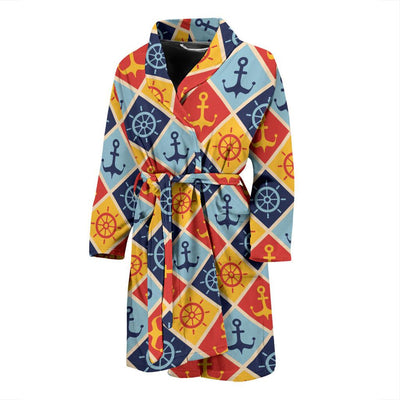 Nautical Pattern Design Themed Print Men Bath Robe-JTAMIGO.COM