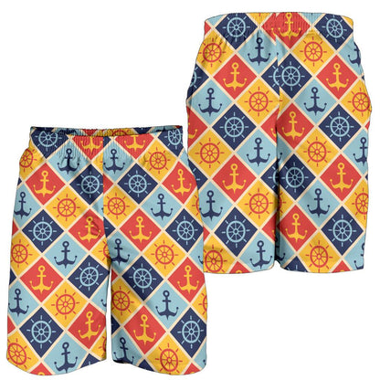 Nautical Pattern Design Themed Print Mens Shorts-JTAMIGO.COM