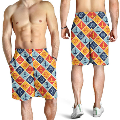 Nautical Pattern Design Themed Print Mens Shorts-JTAMIGO.COM